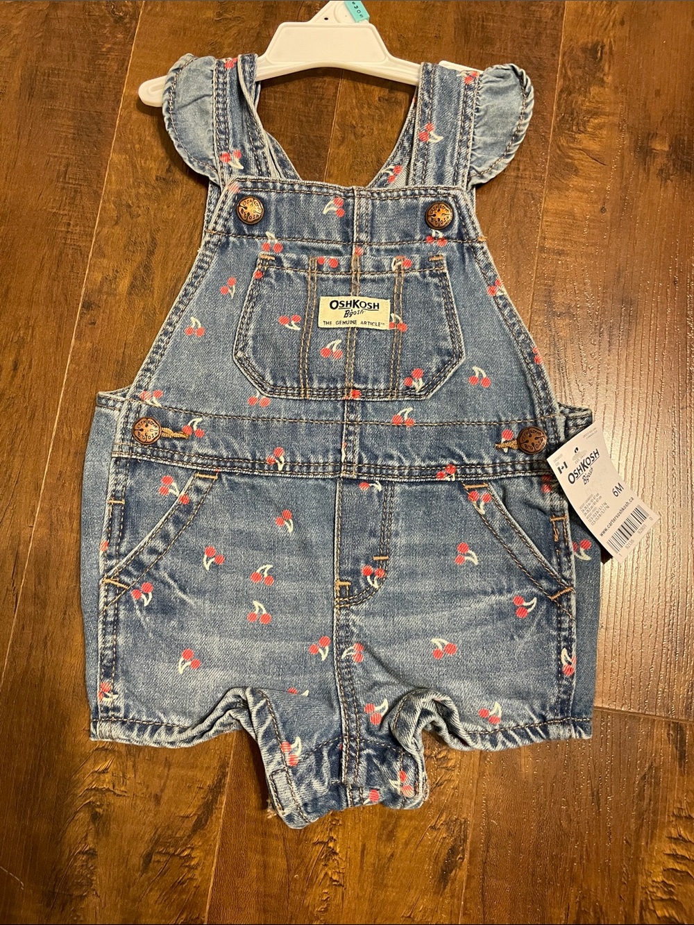 OshKosh B'gosh Denim Shortalls with Red Cherry Print